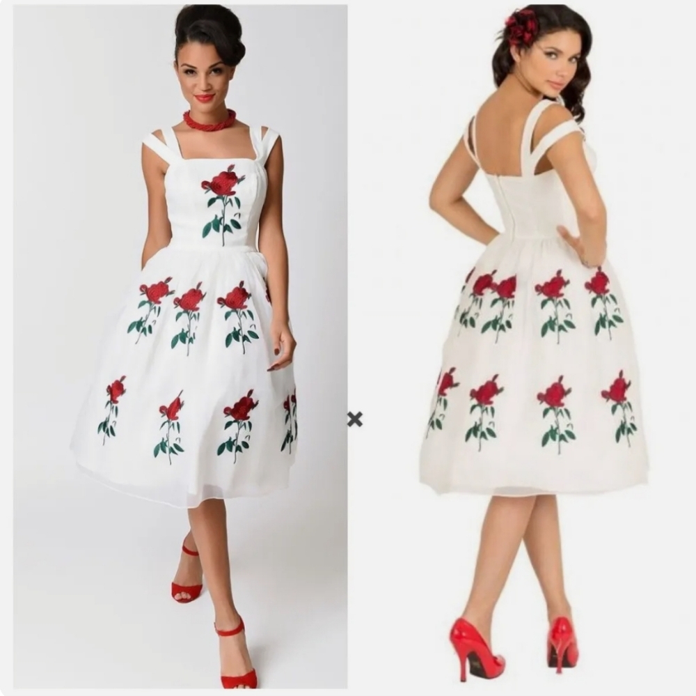 NWT Tatyana Bella Rose Tulle Pinup Retro Midi Dress 1X